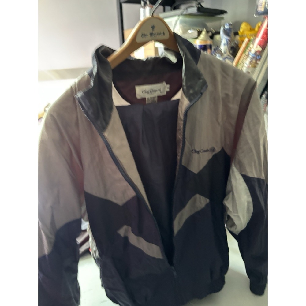 Vtg Oleg Cassini 90s‎ Black Gray Windbreaker Suit XL